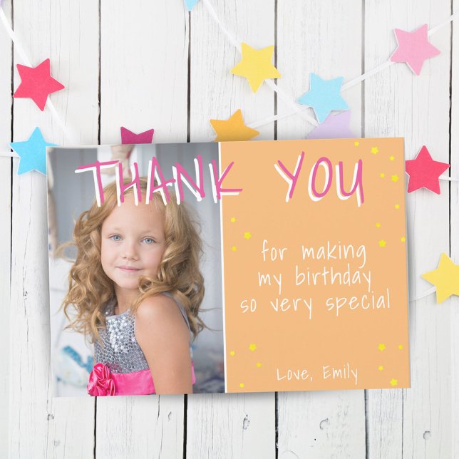 Étoiles de fille jaune Anniversaire Merci Carte ph (Créateur téléchargé)