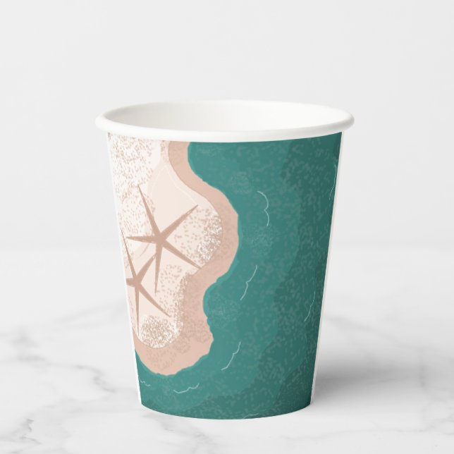 Étoiles de mer et gobelets en papier d'océan vert (Recto)