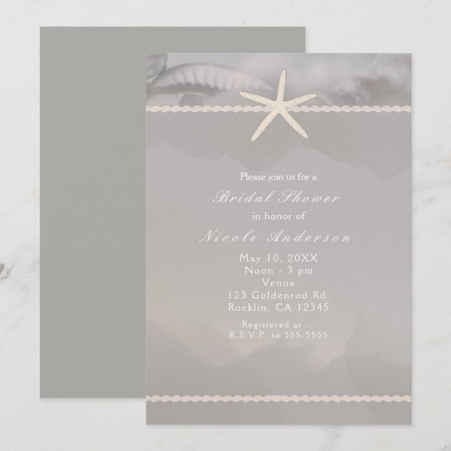 Étoiles de mer grises chic élégantes invitations d (Devant / Derrière)