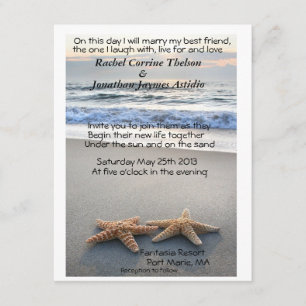 Étoiles de mer sur le faire-part de mariage de
