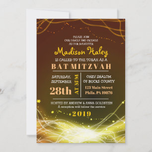 ÉTOILES DE NEON Bat mitzvah Invitation OR