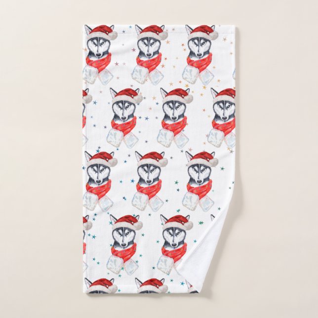 Étoiles de Noël de la race de chien Husky de Sibér (Serviette à main)