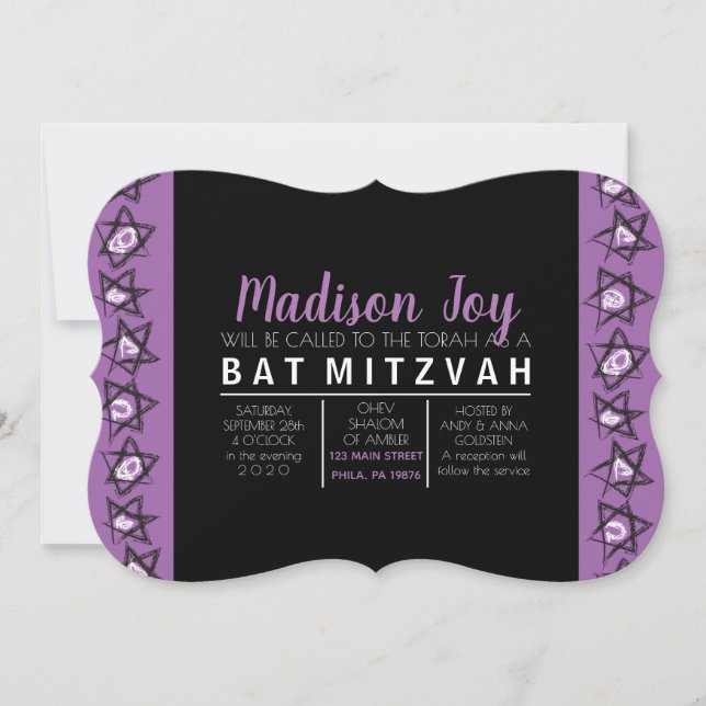 ÉTOILES DESSINÉES À LA MAIN Bat mitzvah Invitation (Devant)