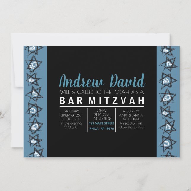 ÉTOILES DESSINÉES À LA MAIN Bat mitzvah Invitation (Devant)