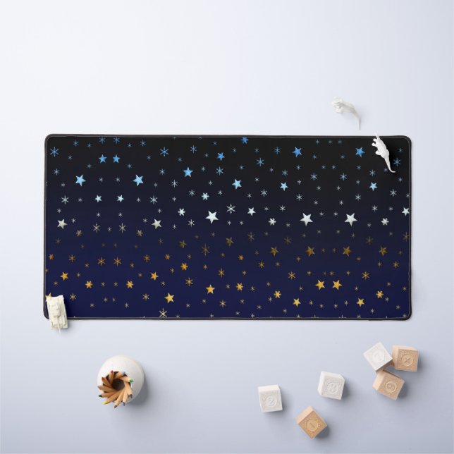 étoiles d'or, bleu et blanc sur ciel bleu foncé (Tableau pour enfants)