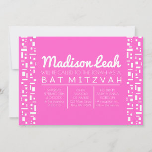 Étoiles et Carré PINK Bat mitzvah Invitation