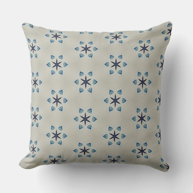 Étoiles et Coeurs Bleus Oreiller Beige (Recto)