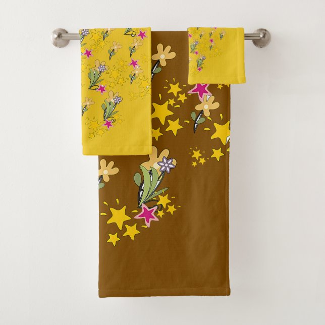 Étoiles Et Fleurs Brun Jaune  (En situation)