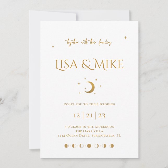 Étoiles et lune Invitation céleste minimale (Devant)