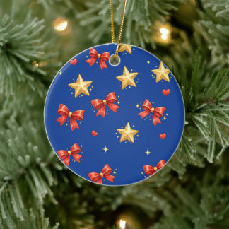 Étoiles et nœuds de Noël bleus Ornement