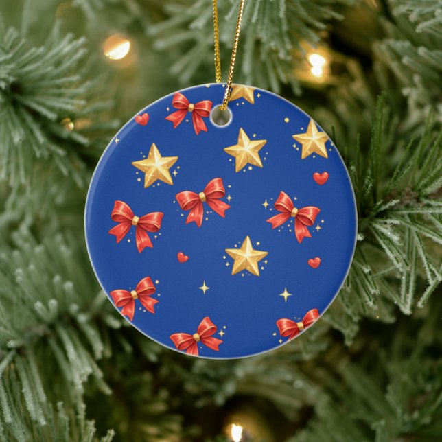 Étoiles et nœuds de Noël bleus Ornement (Arbre)