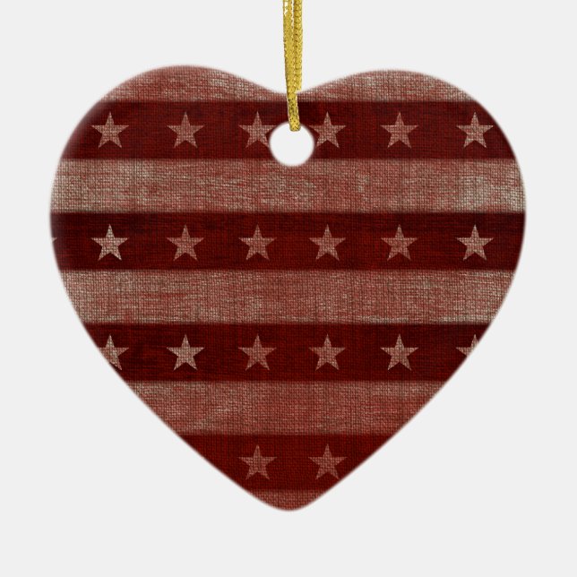 Étoiles et rayures Coeur en céramique ornement de  (Devant)