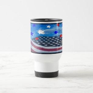 étoiles et tasse blanche de voyage de drapeau de