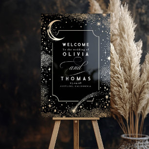 Étoiles Lune Celestial Black Mariage Affiche de bi