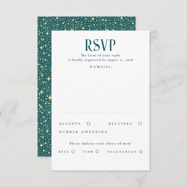 Étoiles Mariage Turquoise et Or RSVP (Devant / Derrière)