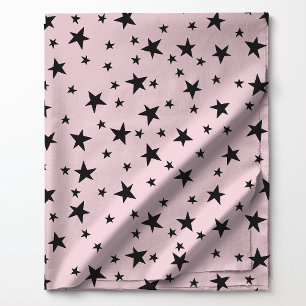 Étoiles Noires sur Tissu Céleste Rose Pastel