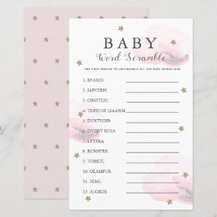 Étoiles & Nuages Mot Scramble Baby shower Jeu rose