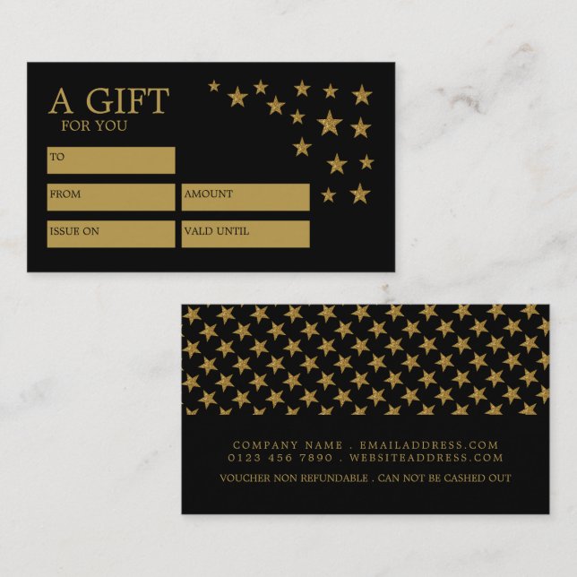 Etoiles Parties scintillant Or, Cartes de Certific (Devant / Derrière)