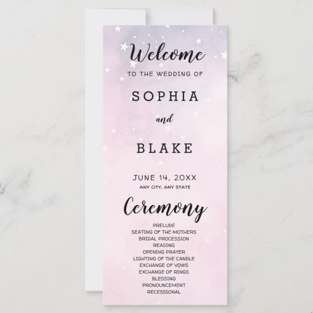 Étoiles rose et violet Programme de mariage célest (Devant)