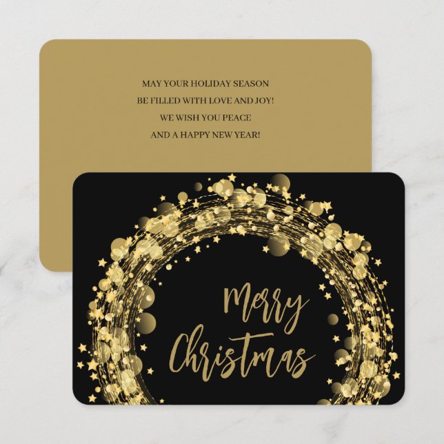 Étoiles sur carte de voeux de Noël noir (Devant / Derrière)