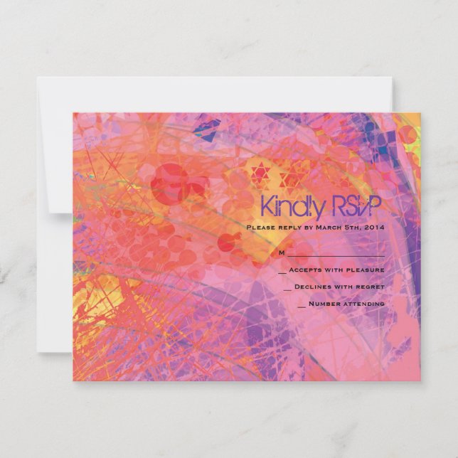 ÉTOILES TEXTÉES Carte de réponse Bat mitzvah ROSE (Devant)