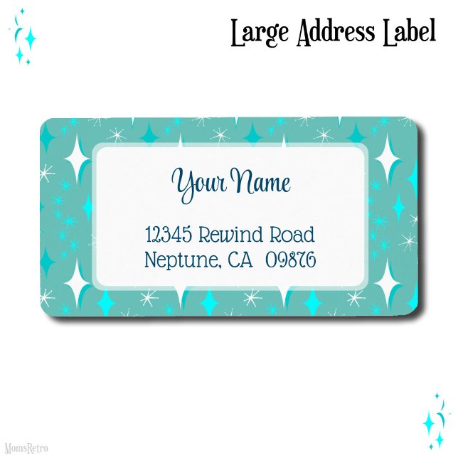 Étoiles Turquoises et blanches rétro Étiquette de  (Teal and white stars large address label)