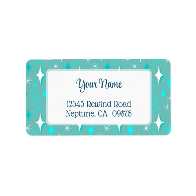 Étoiles Turquoises et blanches rétro Étiquette de  (Devant)