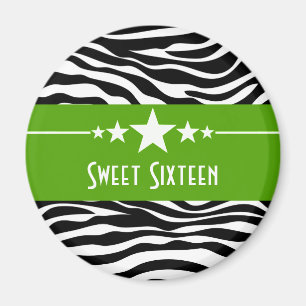 Étoiles vertes Zebra Imprimer Sweet 16 Magnet