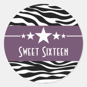 Étoiles violettes Zebra Print Sweet 16 Stickers