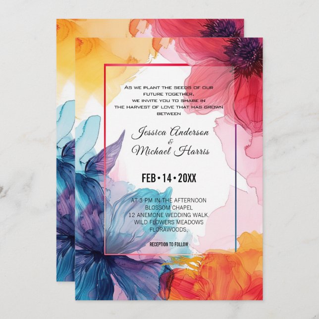 Étonnant Anemone Dreamscape Faire-part de mariage (Devant / Derrière)