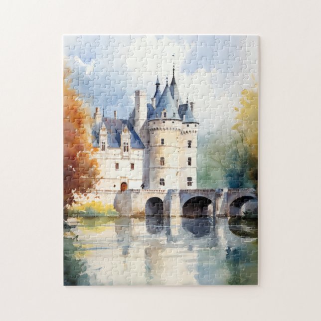 Étonnant Puzzle d'aquarelle du château français (Vertical)