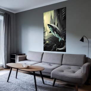 Étrange requin en ville   AI Art Poster
