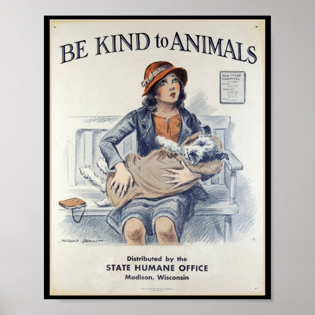 Être gentil envers les animaux - Poster vintage (Devant)