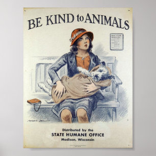 Être gentil envers les animaux - Poster vintage