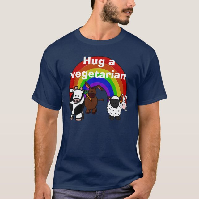 Étreignez un T-shirt foncé végétarien (Devant)
