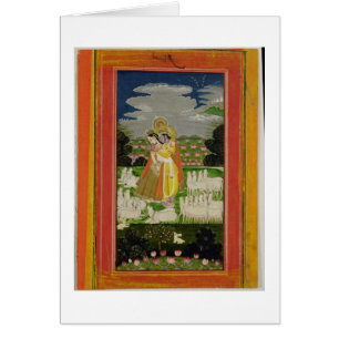 Étreinte de Radha et de Krishna dans un landscap