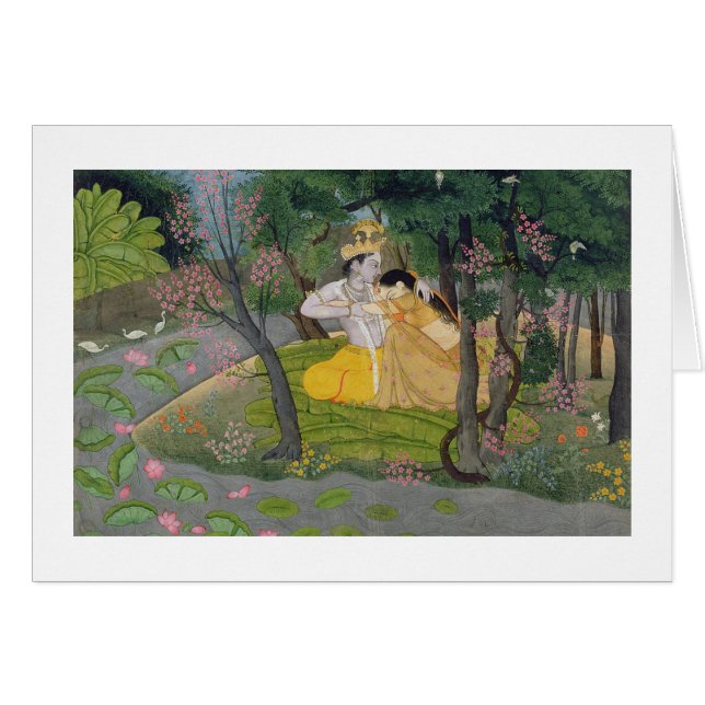 Étreinte de Radha et de Krishna dans un verger de (Devant horizontal)