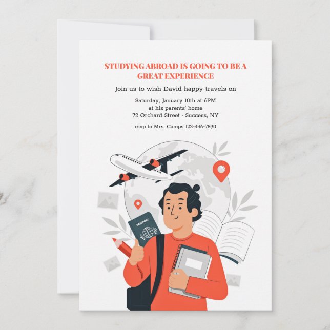 Étude à l'étranger Farewell Party Invitation (Devant)