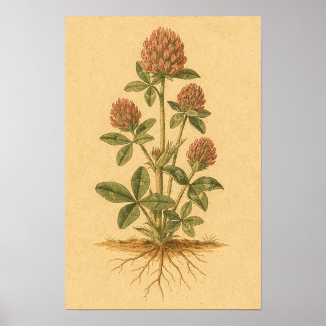 Étude botanique de trèfle rouge – Affiche 12 x 18 (Devant)