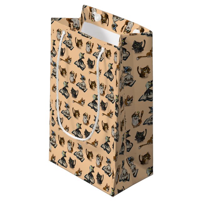 Étude utile Chats Jaune Petit sac cadeau (Devant Angle)