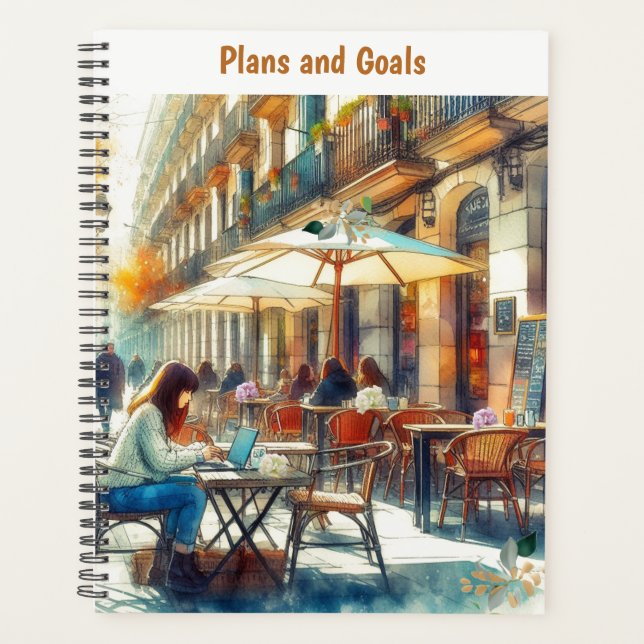 Étudiante en voyage à la terrasse d'un café Plans  (Devant)