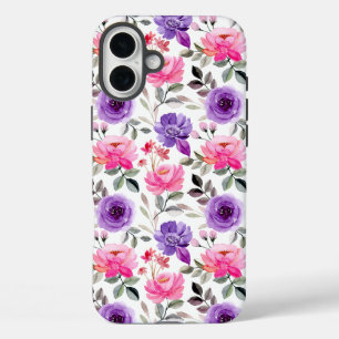 Étui à motif élégant de fleurs roses et violettes
