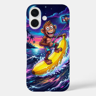 Étui amusant avec singe et banane de dessin animé