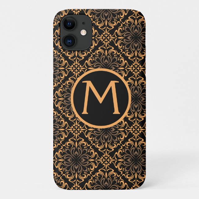 Étui Art Déco Damassé Noir et Or pour iPhone 11 (Dos)