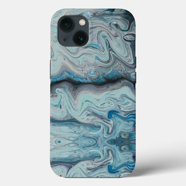 Étui bleu abstrait en marbre pour iphone 13. (Verso)