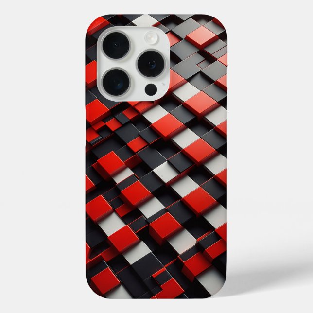 Étui Bloc Géométrique 3D Moderne Rouge, Noir & Bla (Verso)
