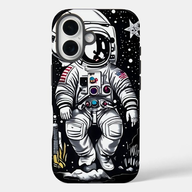 Étui Case-Mate Linogravure Astronaute Espace Rétro (Verso)