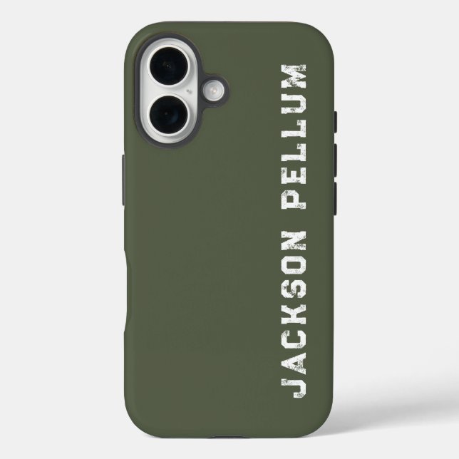 Étui de nom de monogramme vert camouflage minimali (Verso)