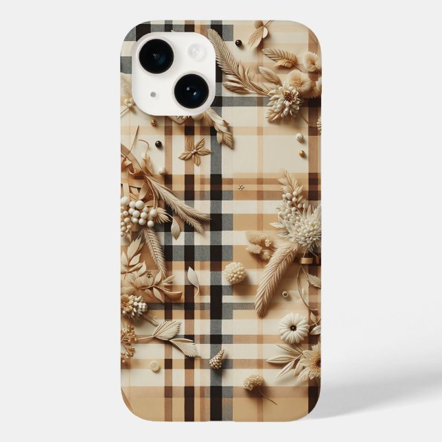Étui de téléphone à carreaux beige de luxe avec fl (Verso)