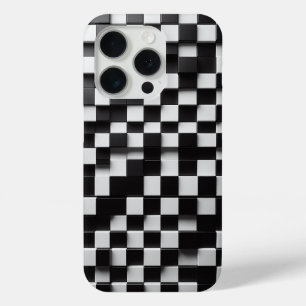 Étui de téléphone à carreaux noir et blanc 3D mode